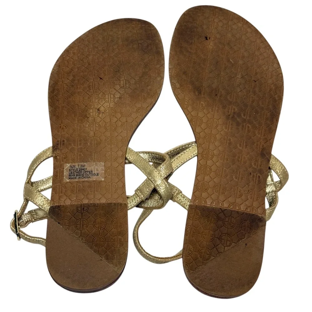 LILLY PULITZER Beaded Gold‎ Leather T-Strap Thong Sandals Size 7.5M
